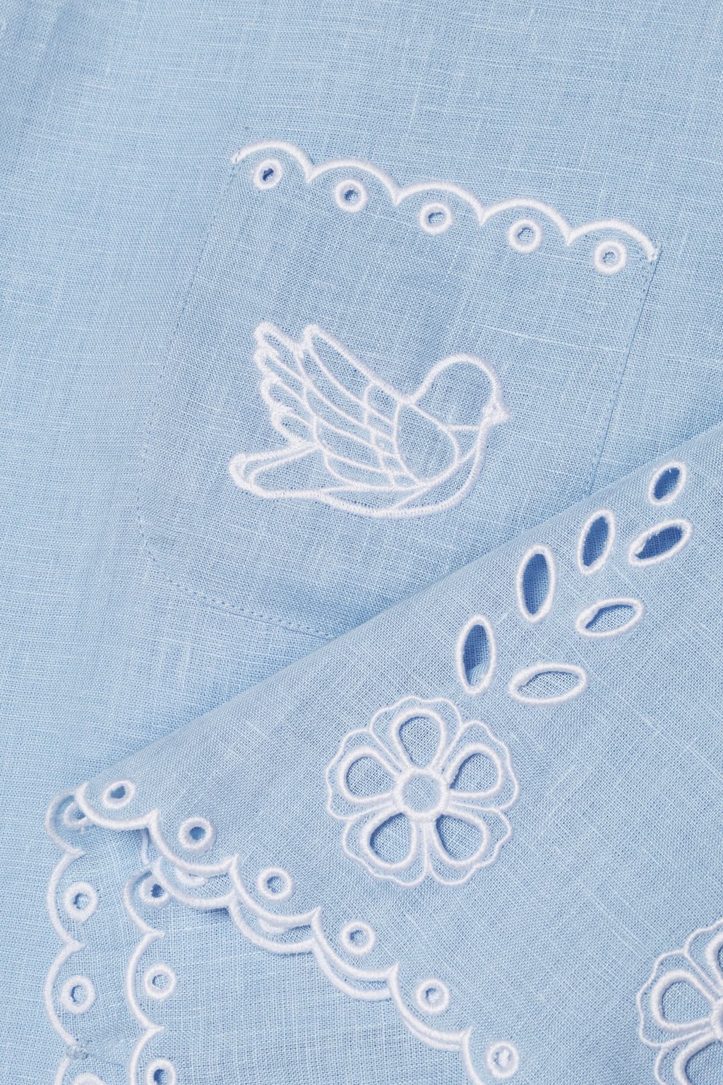 Foberini, Embroidered dress, blue, linen, hand-embroidered – fabric detail