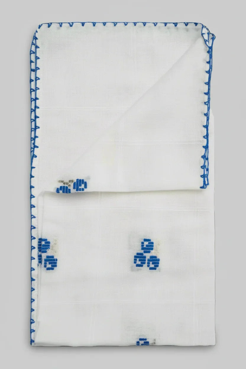 Cherry Blue Hand-Embroidered Tablecloth – One-of-a-Kind