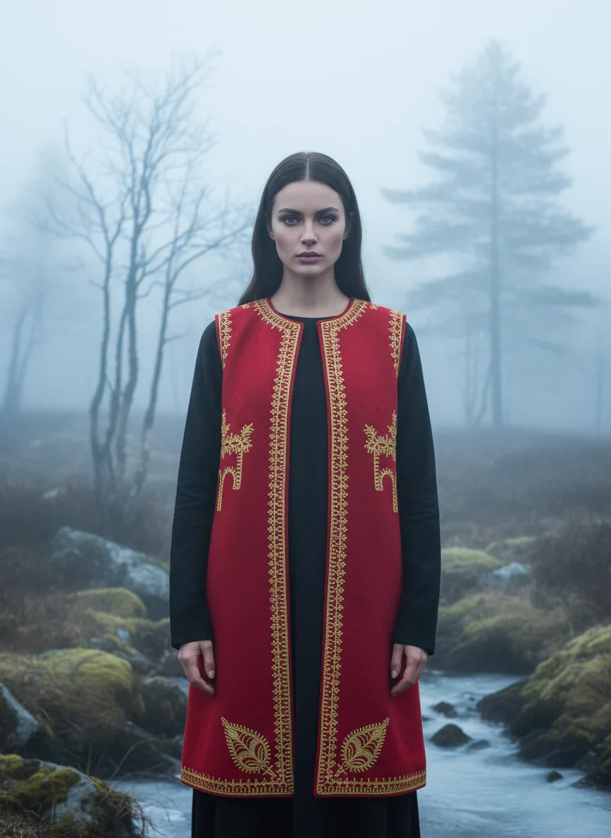 Handcrafted Artisan Wool & Cashmere Vest in Red no 5