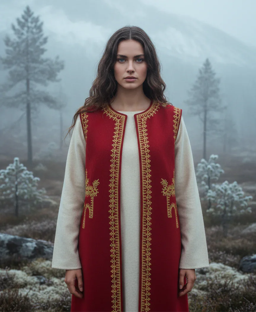 Handcrafted Artisan Wool & Cashmere Vest in Red no 5