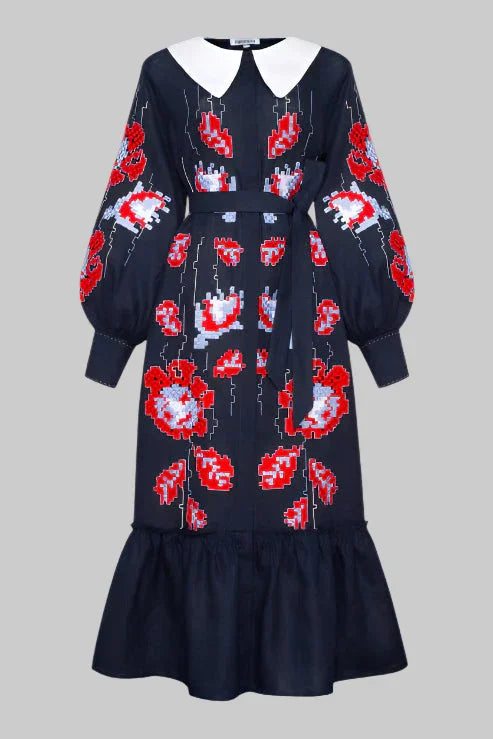 Rochie midi brodata motive traditionale Adele Foberini
