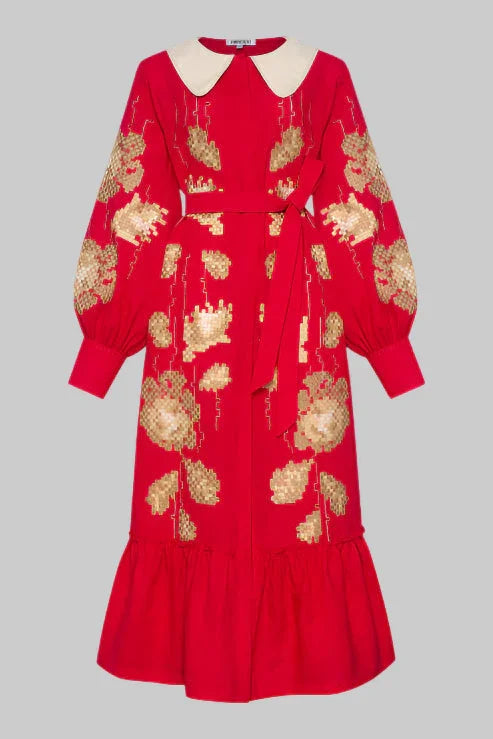Rochie midi brodata motive traditionale Adele Foberini