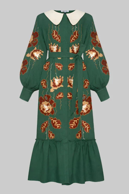 Rochie midi brodata motive traditionale Adele Foberini