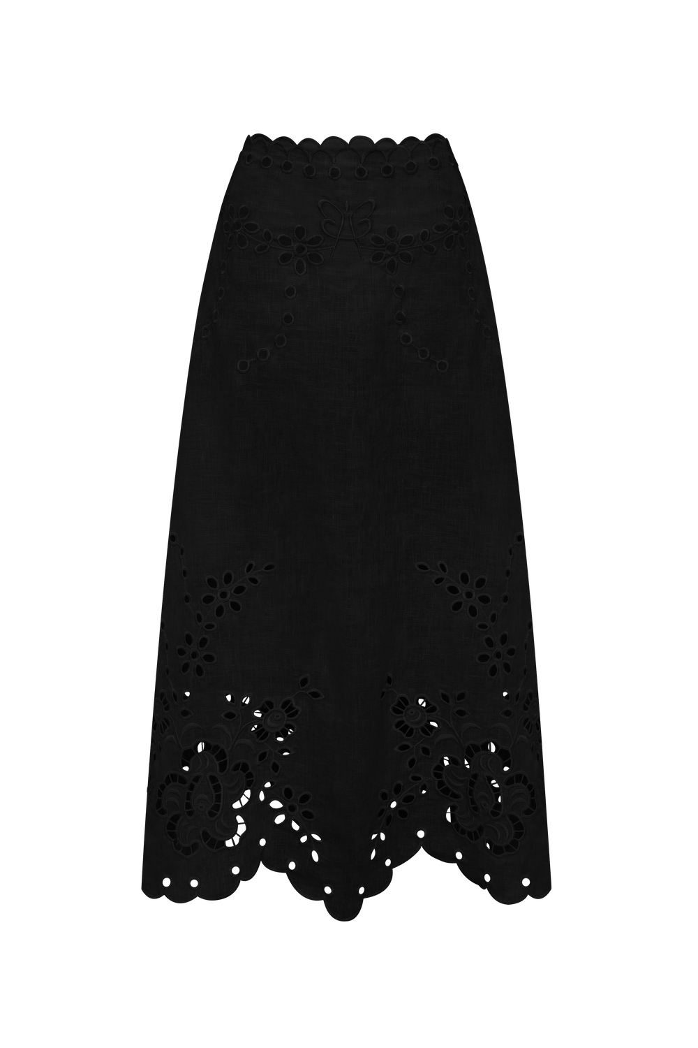 Annabo - Blouse roumaine Shop Hand-embroidered folk linen skirt with Richelieu cutwork in black