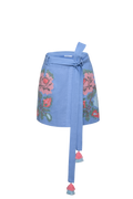 Hand-embroidered floral folk linen skirt with Richelieu cutwork