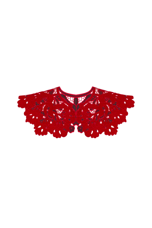 ANNABO Hand-embroidered Richelieu cutwork detachable collar in red BLOUSE ROUMAINE SHOP