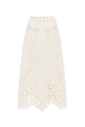 Hand-embroidered folk linen skirt with Richelieu cutwork