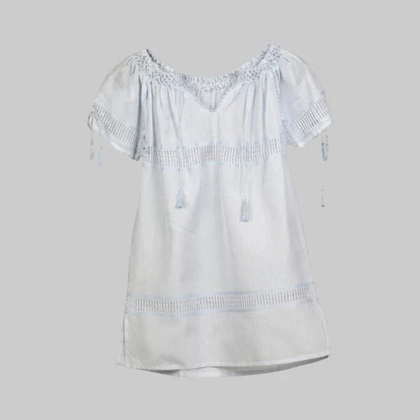 Rochita Traditionala cu Broderie Bleu Lavanda Fetita