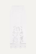 White skirt with floral embroidery on a white background