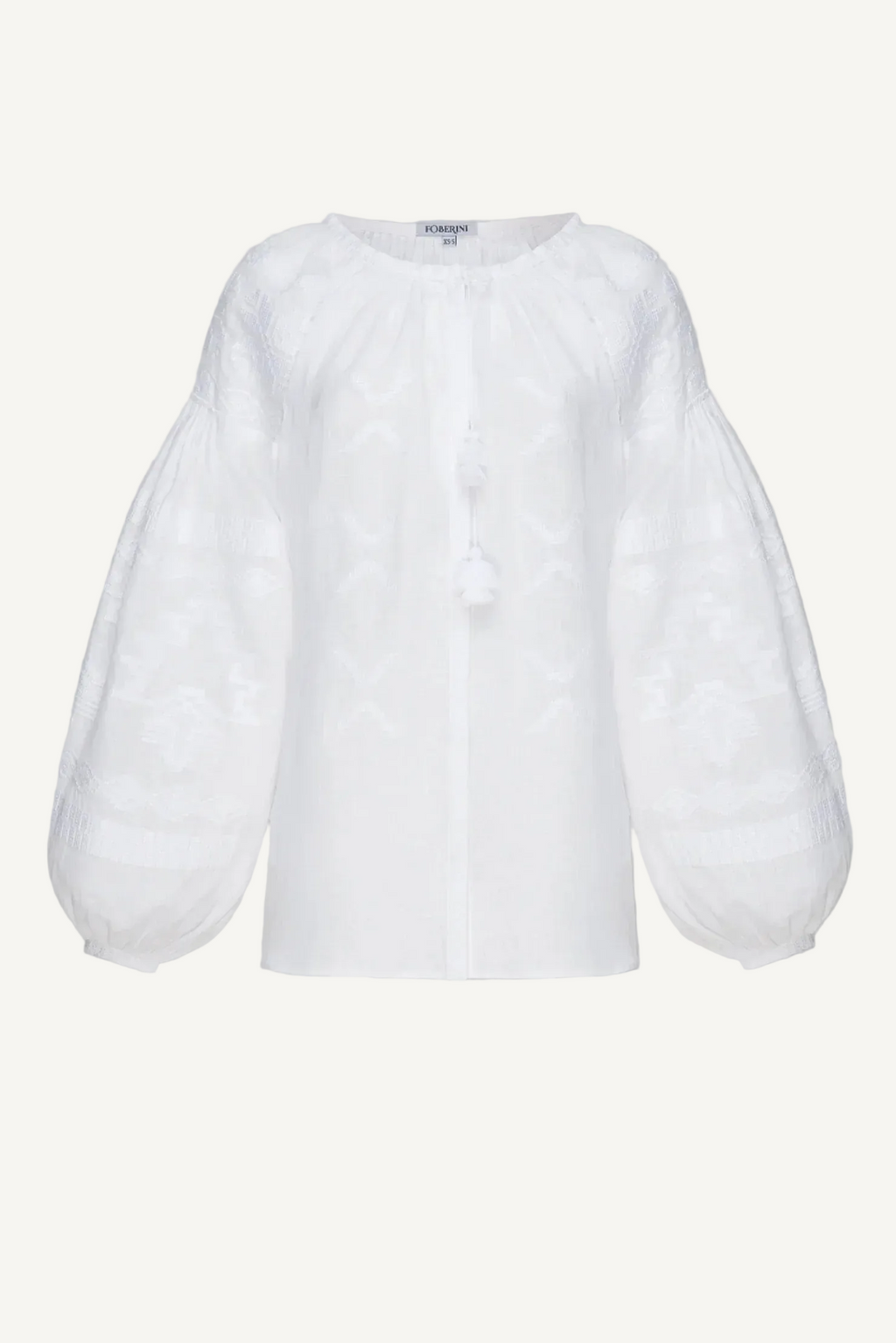White puff sleeved embroidered blouse Tine Foberini