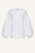 White puff sleeved embroidered blouse Tine Foberini