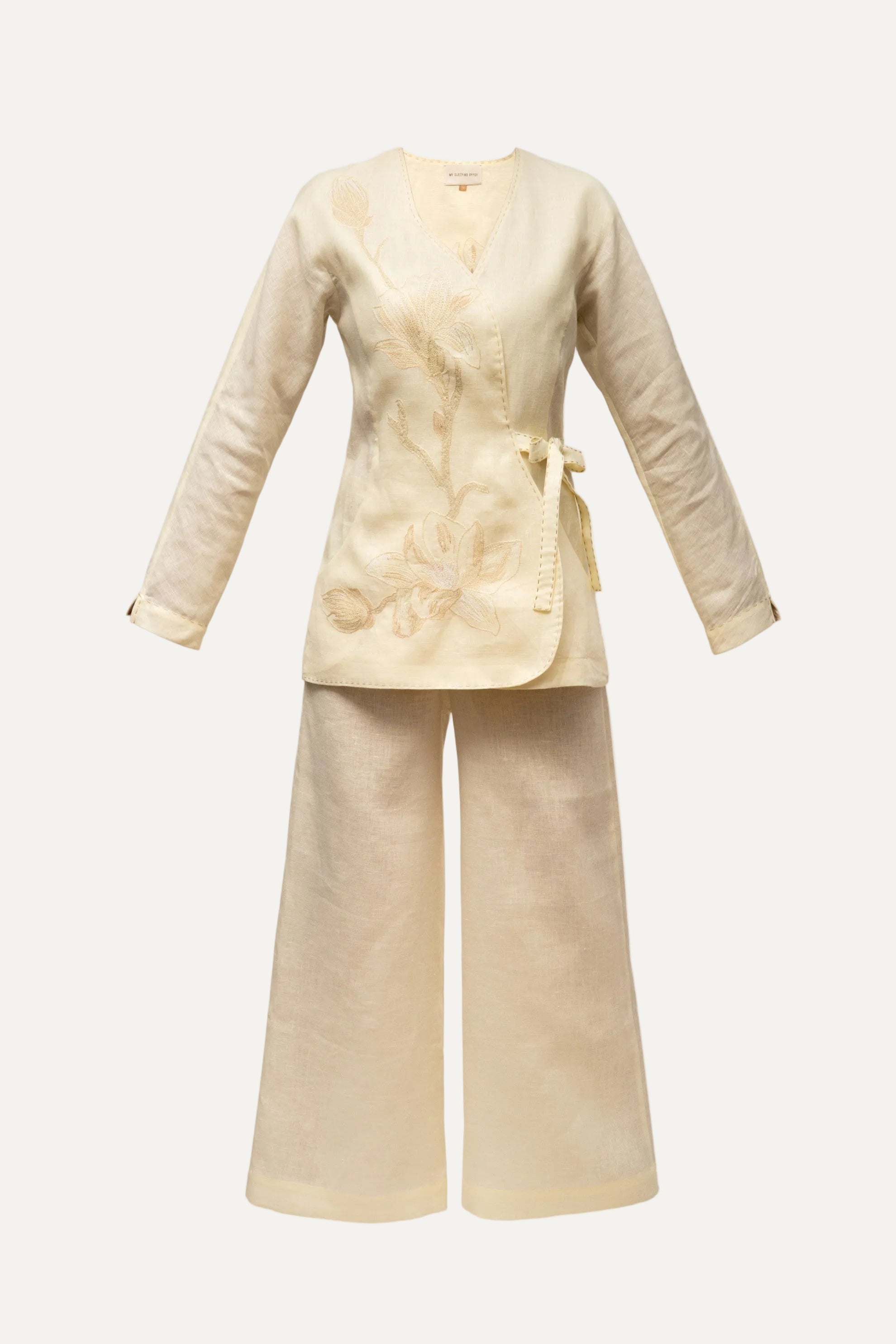 Ivory linen suit hand embroidered Magnolia My Sleeping Gypsy