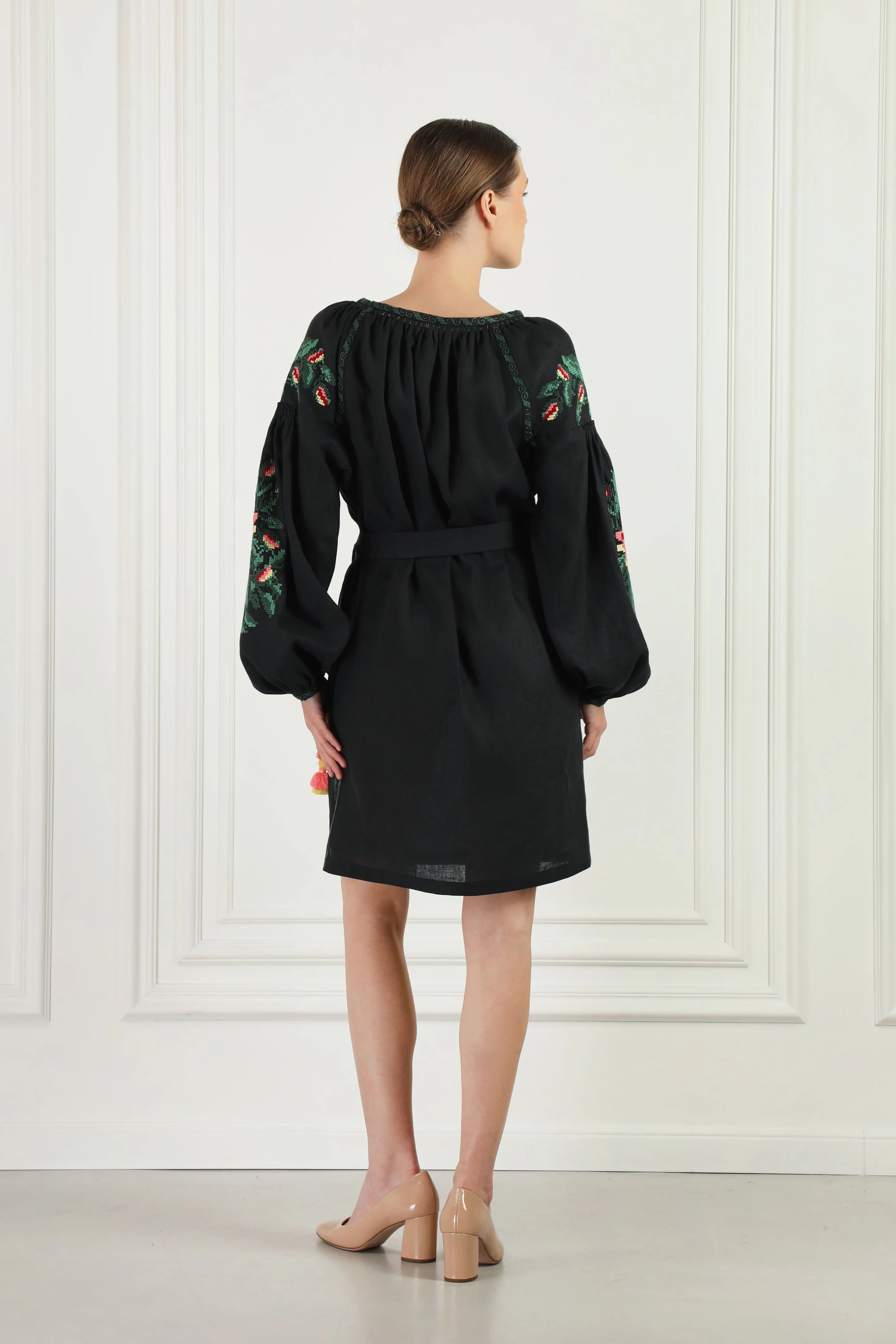 Miroslava Black Embroidered Mini Dress
