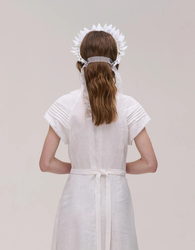 White Vinok Bridal Flower Crown — Ukrainian Wax Wreath