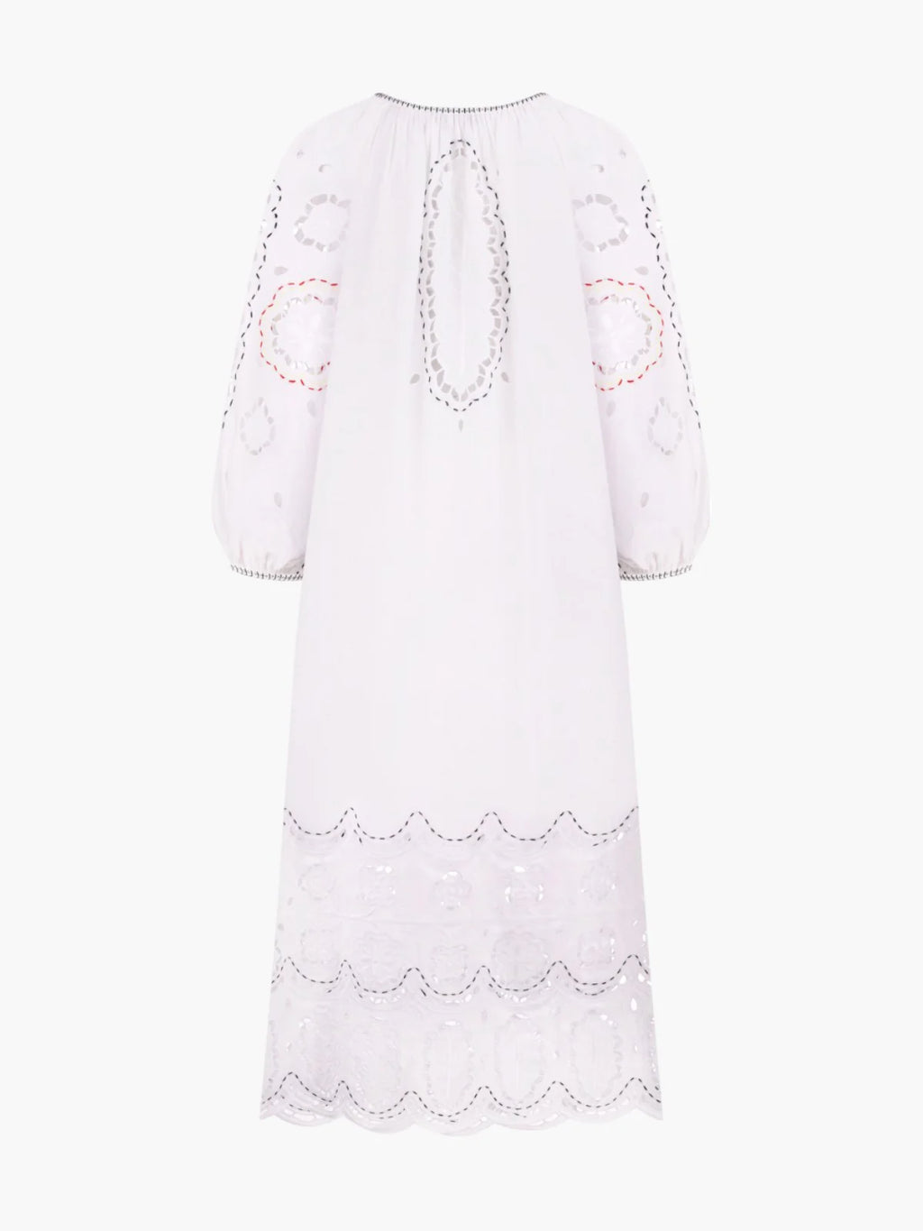 Women's Embroidered White Linen Maxi Dress Merezhivo – 24K Gold & Silver Beads