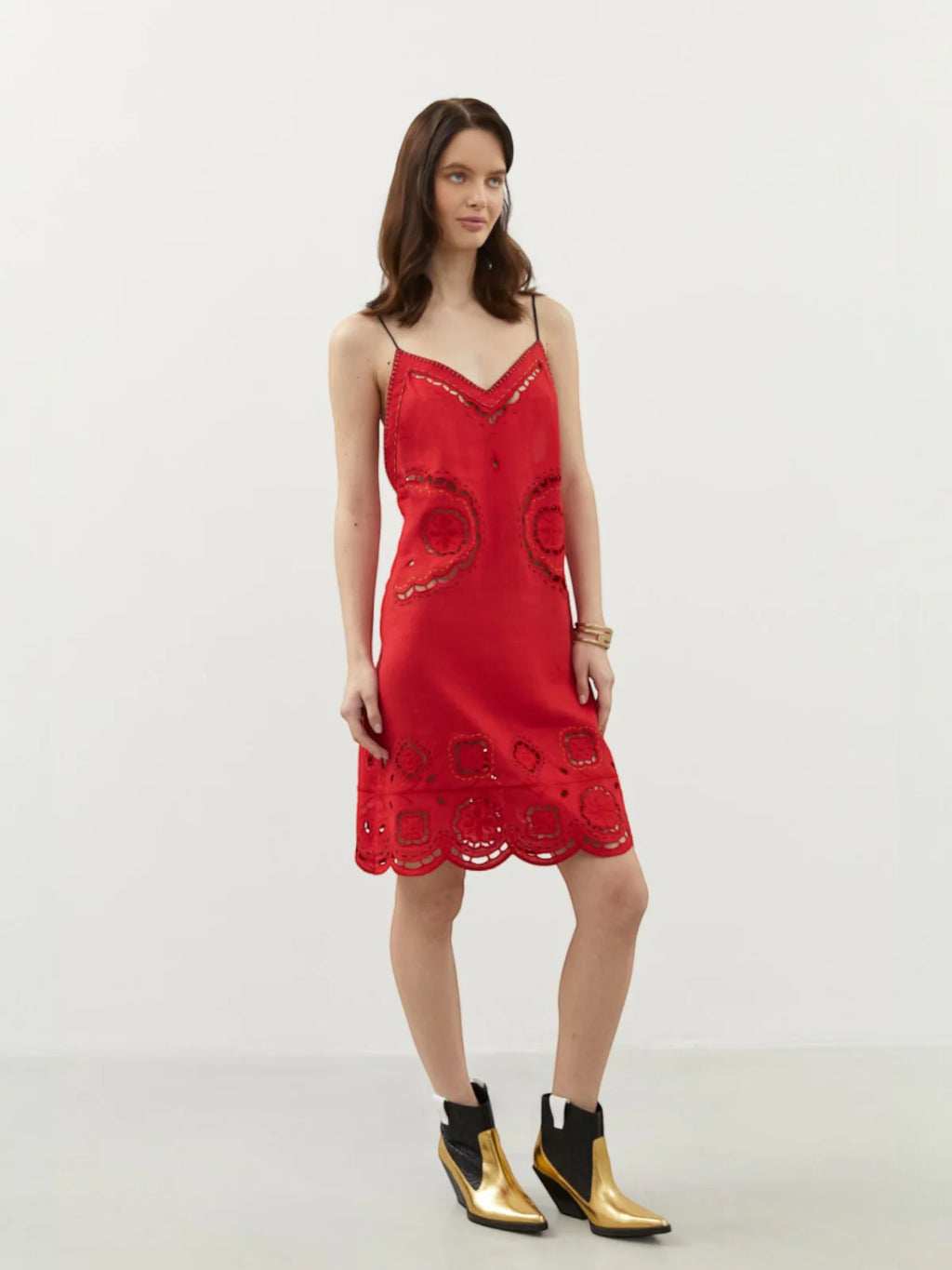The Merezhivo Strap Dress in red