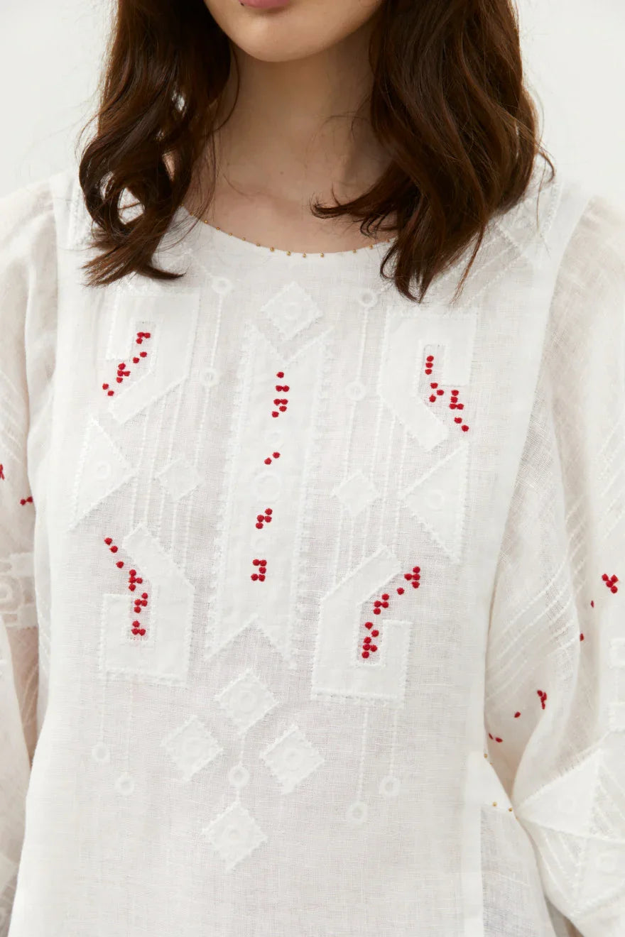 Braille  Embroidered Blouse in White