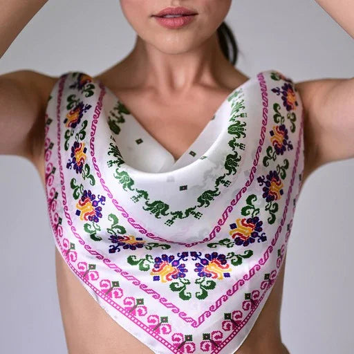 Esarfă mătase model Lalele Colorate