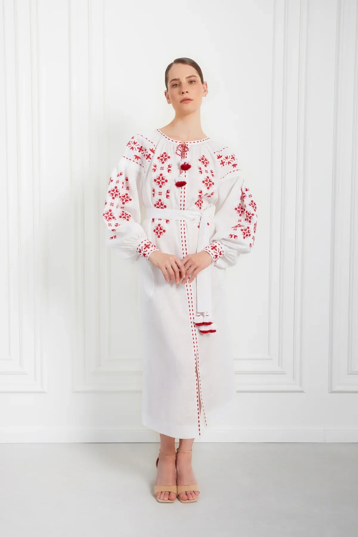 Embroidered Midi Dress Olesya – Traditional Handmade Dress with Artisan Embroidery