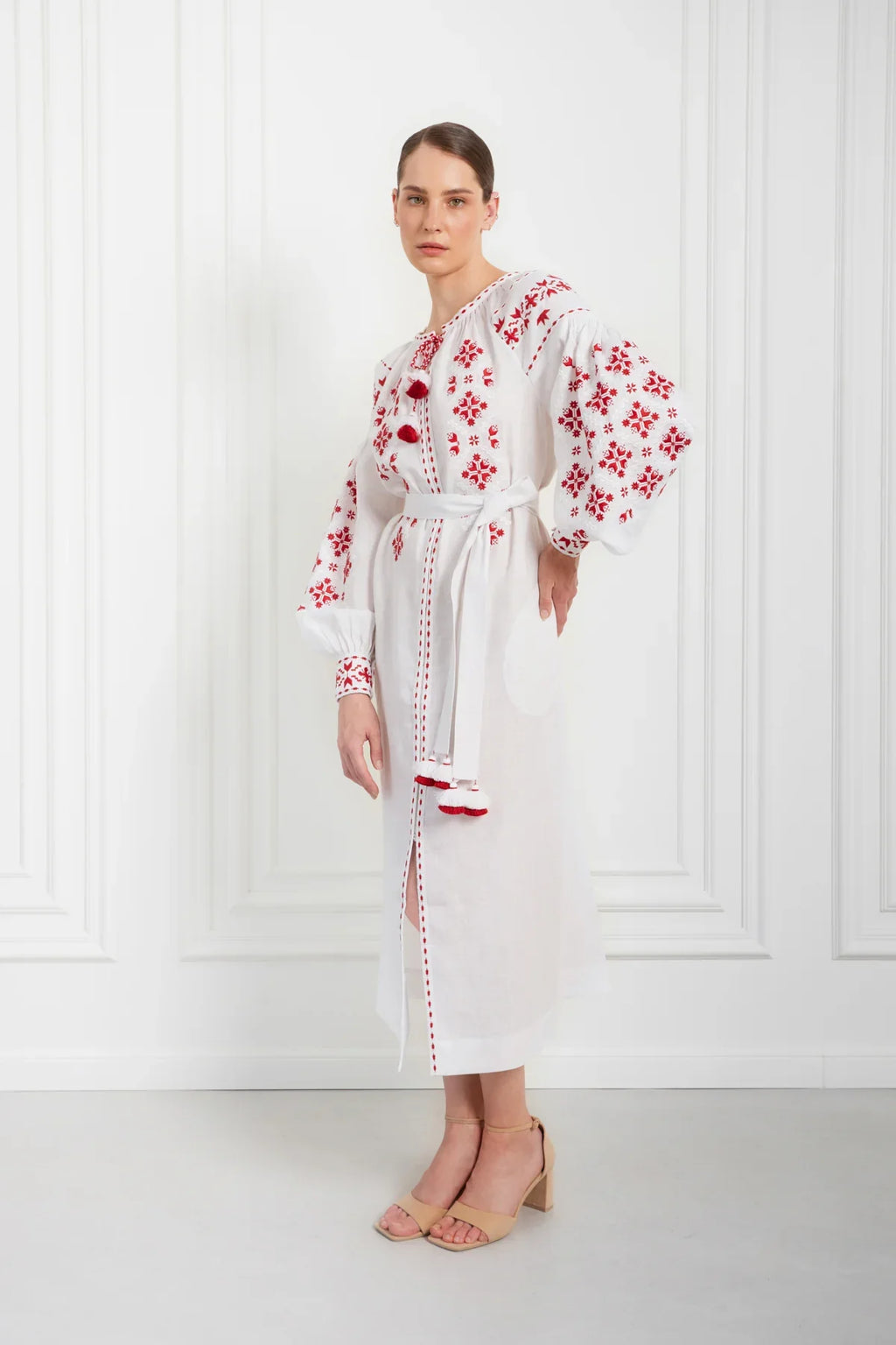 Embroidered Midi Dress Olesya – Traditional Handmade Dress with Artisan Embroidery