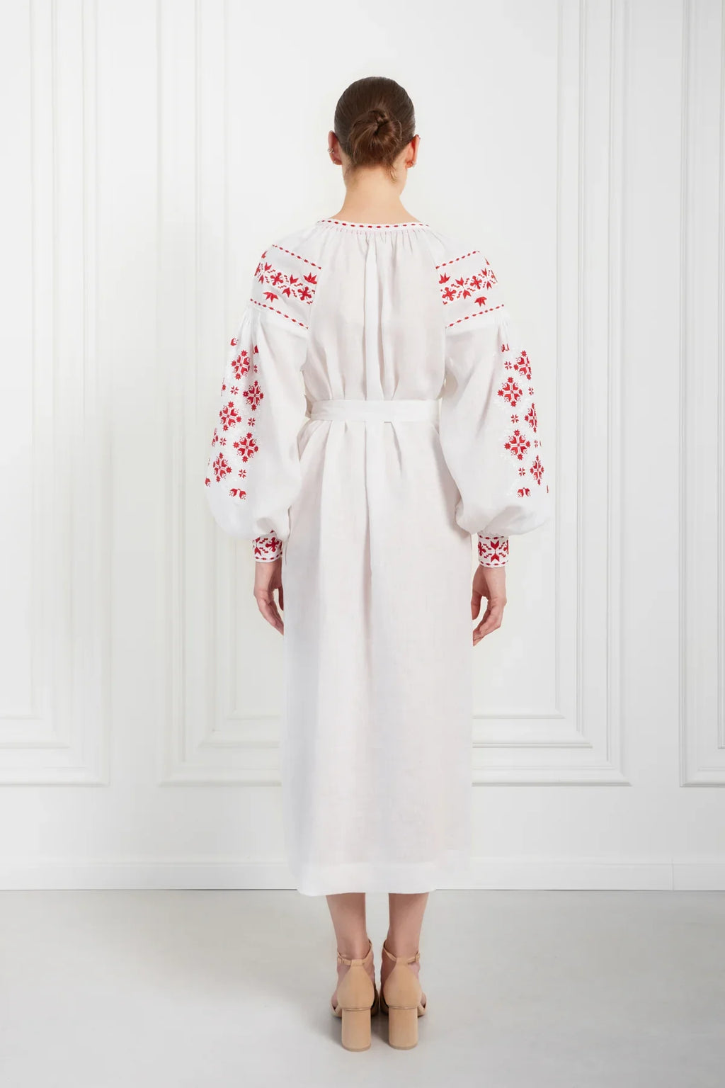 Embroidered Midi Dress Olesya – Traditional Handmade Dress with Artisan Embroidery