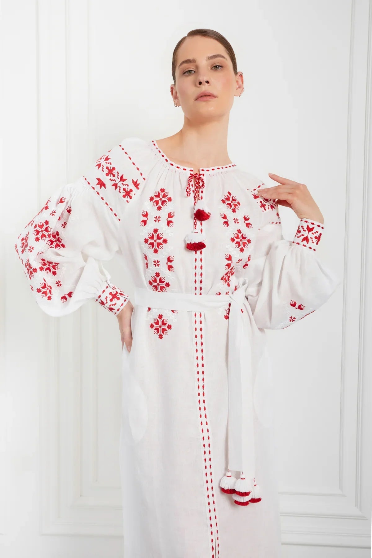 Embroidered Midi Dress Olesya – Traditional Handmade Dress with Artisan Embroidery