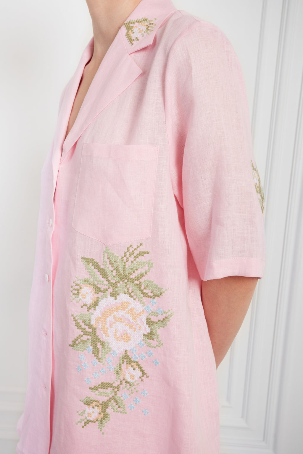 Bohemian linen co-ord styled for summer — embroidered set