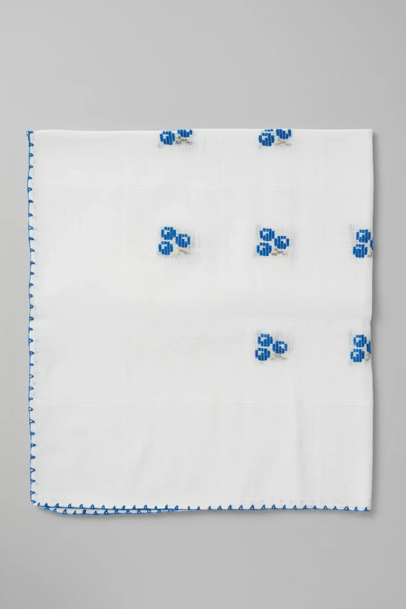 Cherry Blue Hand-Embroidered Tablecloth – One-of-a-Kind