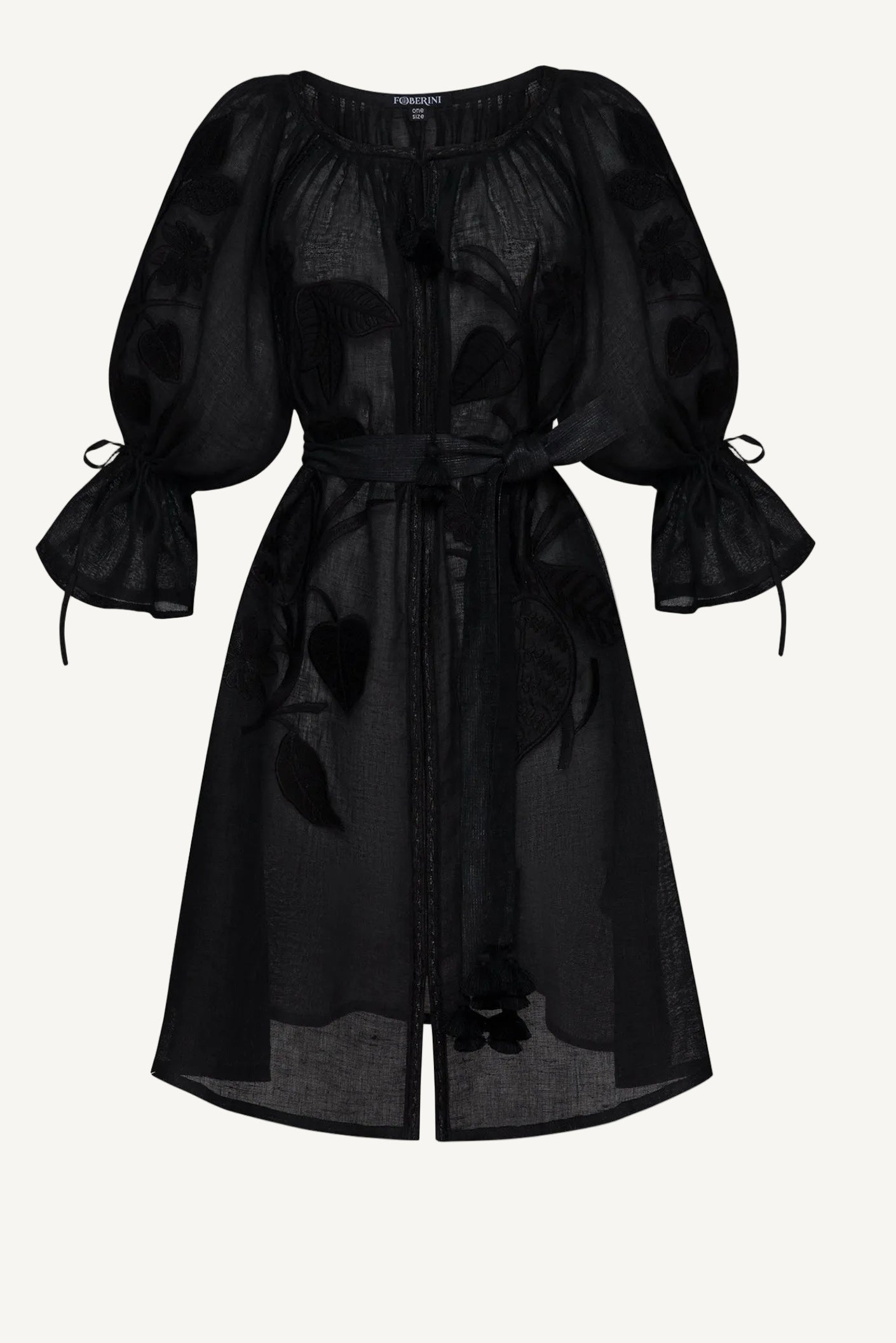 Black embroidered linen mini dress Eden — bohemian resort wear
