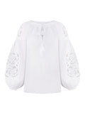 Foberini Kvitka white linen vyshyvanka blouse with floral Richelieu cutwork embroidery
