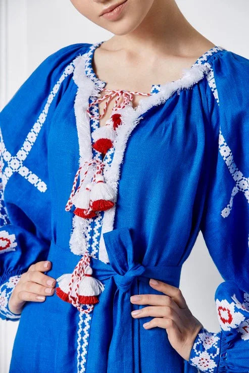 Rochie brodata Folk Blue