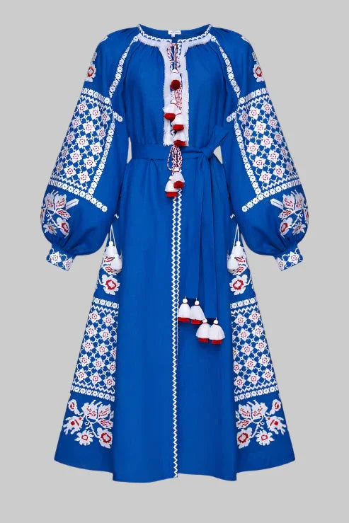 Rochie brodata Folk Blue
