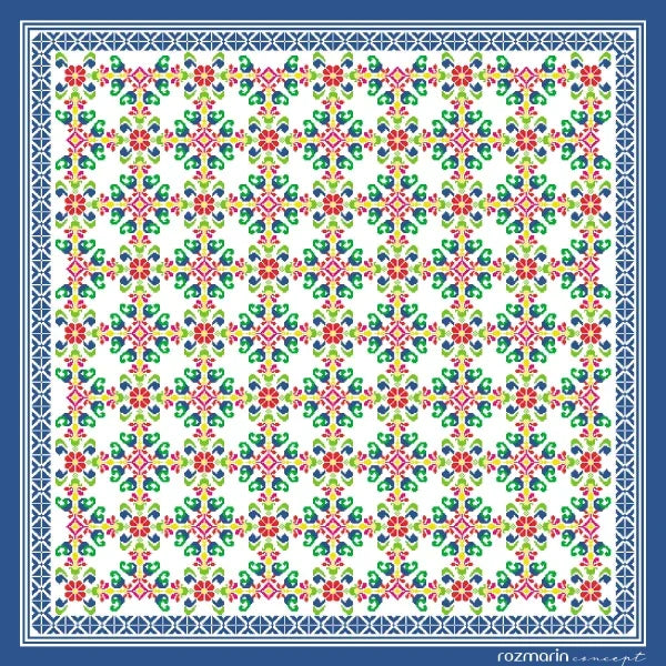 Eșarfă de mătase naturală model traditional romanesc Inflorata