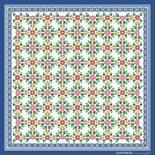 Eșarfă de mătase naturală model traditional romanesc Inflorata
