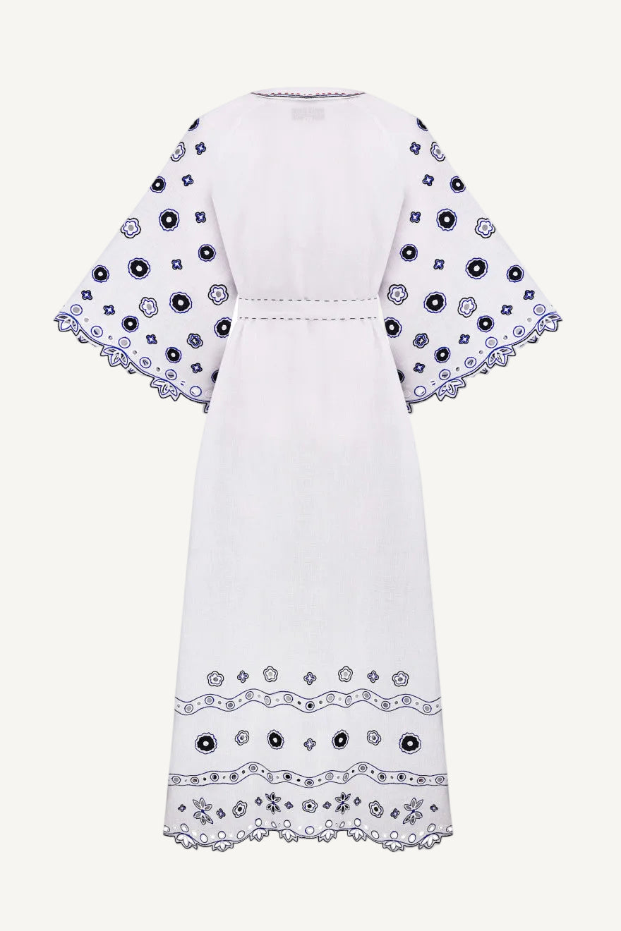 My sleeping Gypsy maxi dress with cut work The pattern is inspired by the painting Tiger Tiger Burning Bright by artist Beth Rodway, reinterpreted through artisanal craftsmanship.