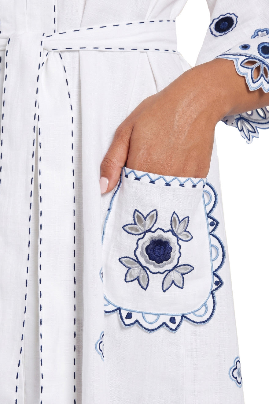 Women's Glass House White Linen Maxi Dress – Cutwork Embroidery