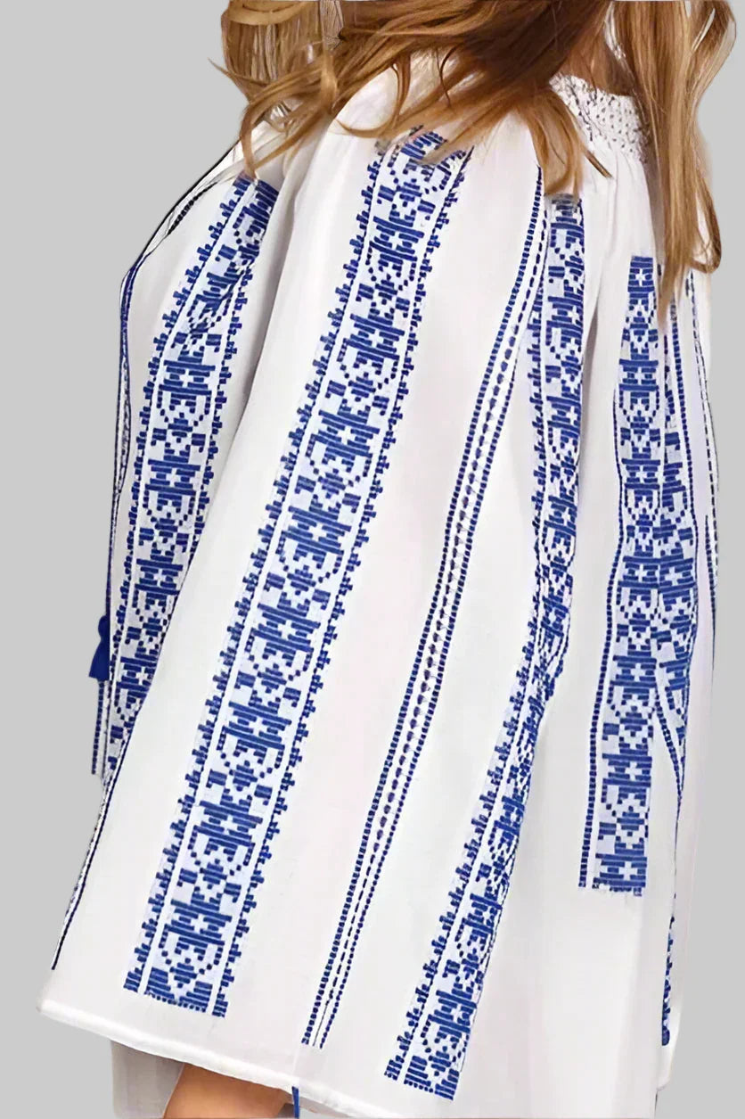 Woven Romanian Blouse in Blue