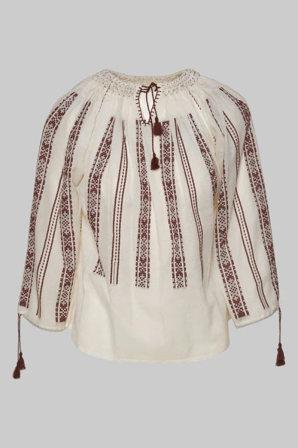 Brown Hand-Woven Romanian Blouse — Romanian Loom Heritage