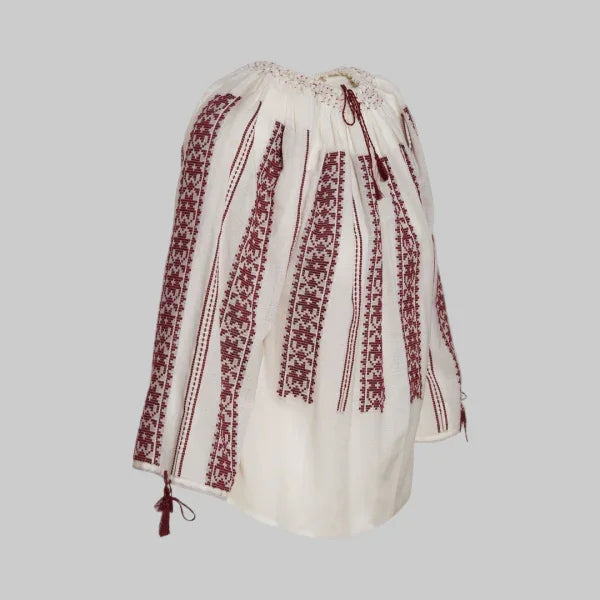 Woven Romanian Blouse in Burgundy