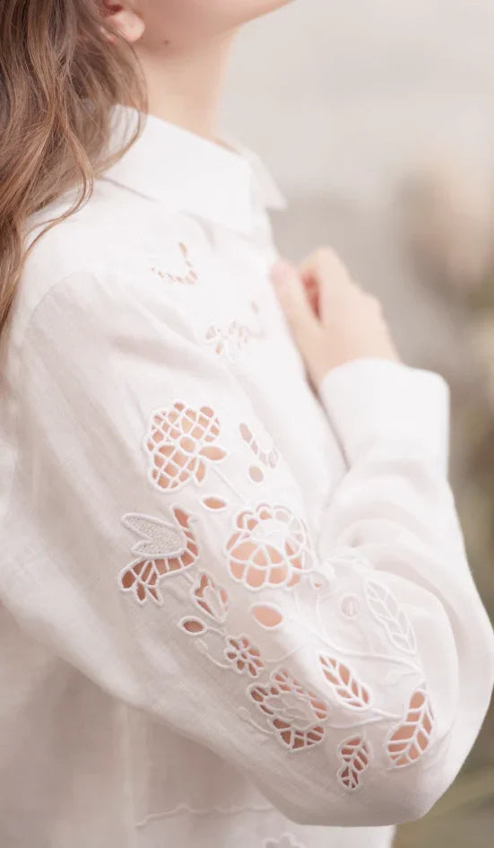 Tree of Life cropped linen blouse