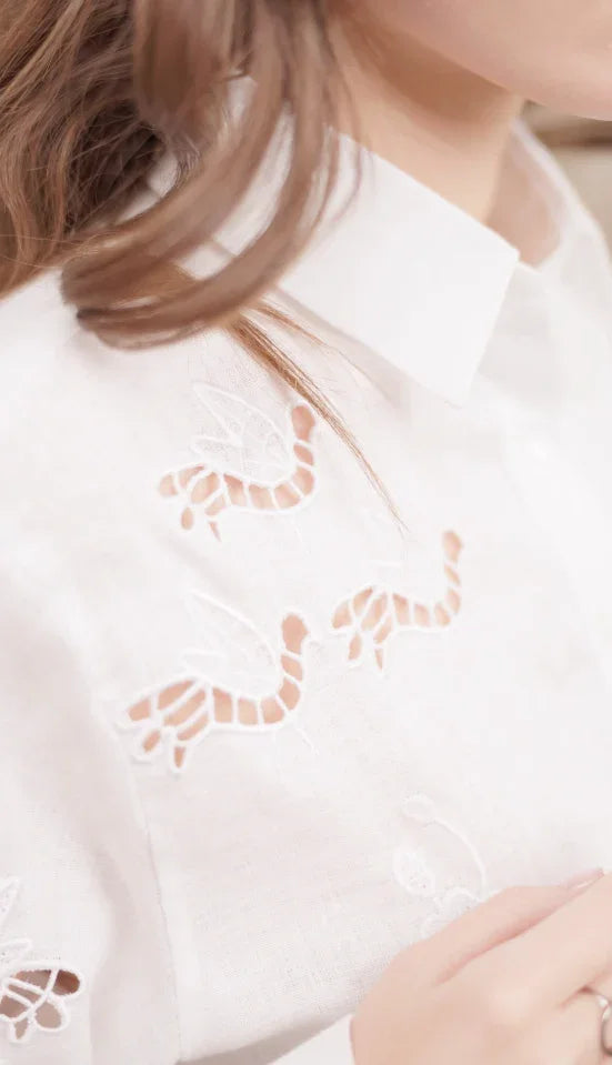 Tree of Life cropped linen blouse