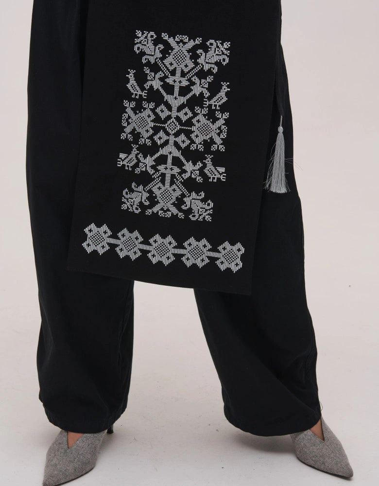 Black "With Birds" Apron Skirt — Traditional inspired Folk Apron