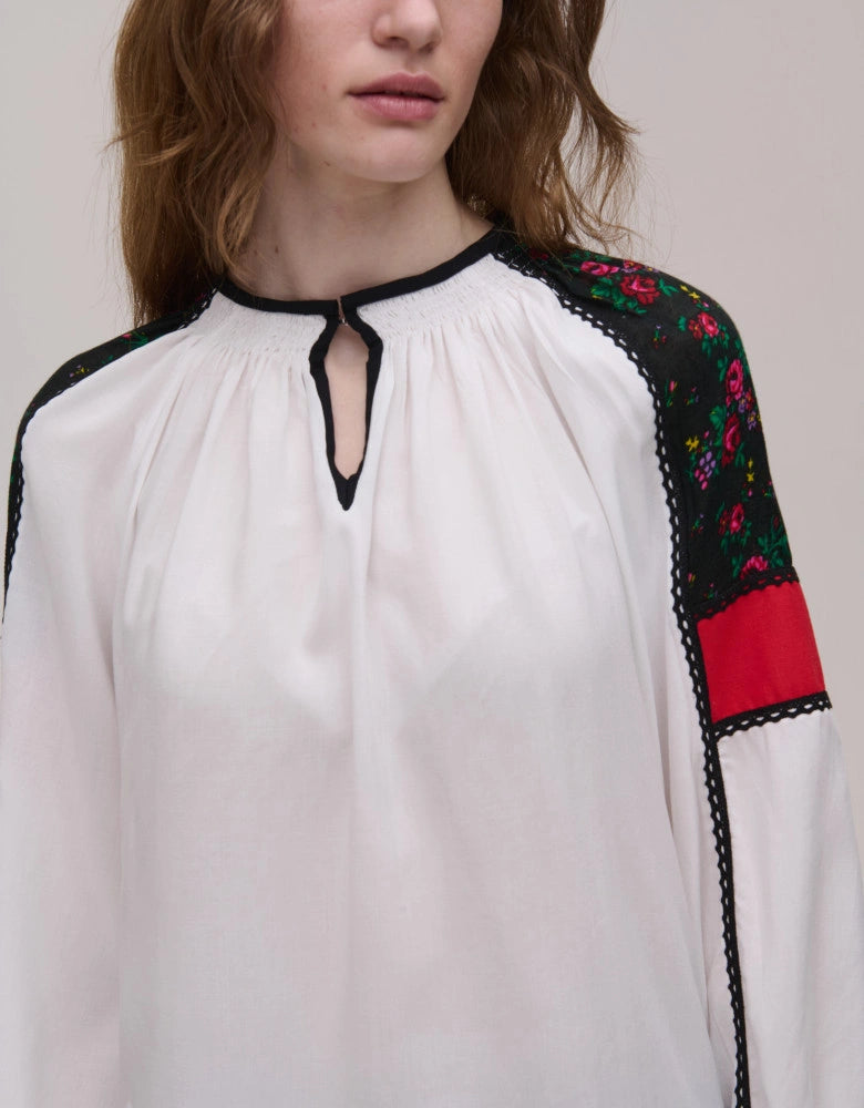 White  Blouse with Shalianka Folk Fabric Panels