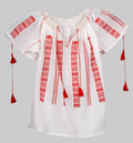 Girl Toddler Handwoven Romanian Blouse White with Red Embroidery