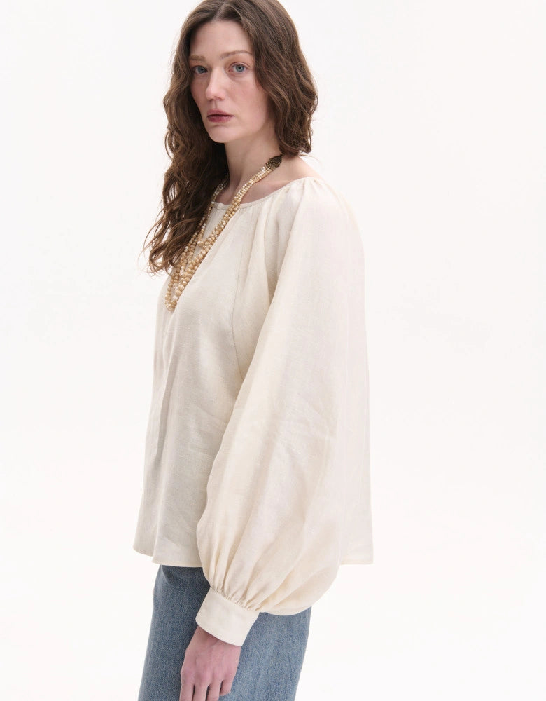 Beige Linen Peasant Blouse — Bohemian Cut