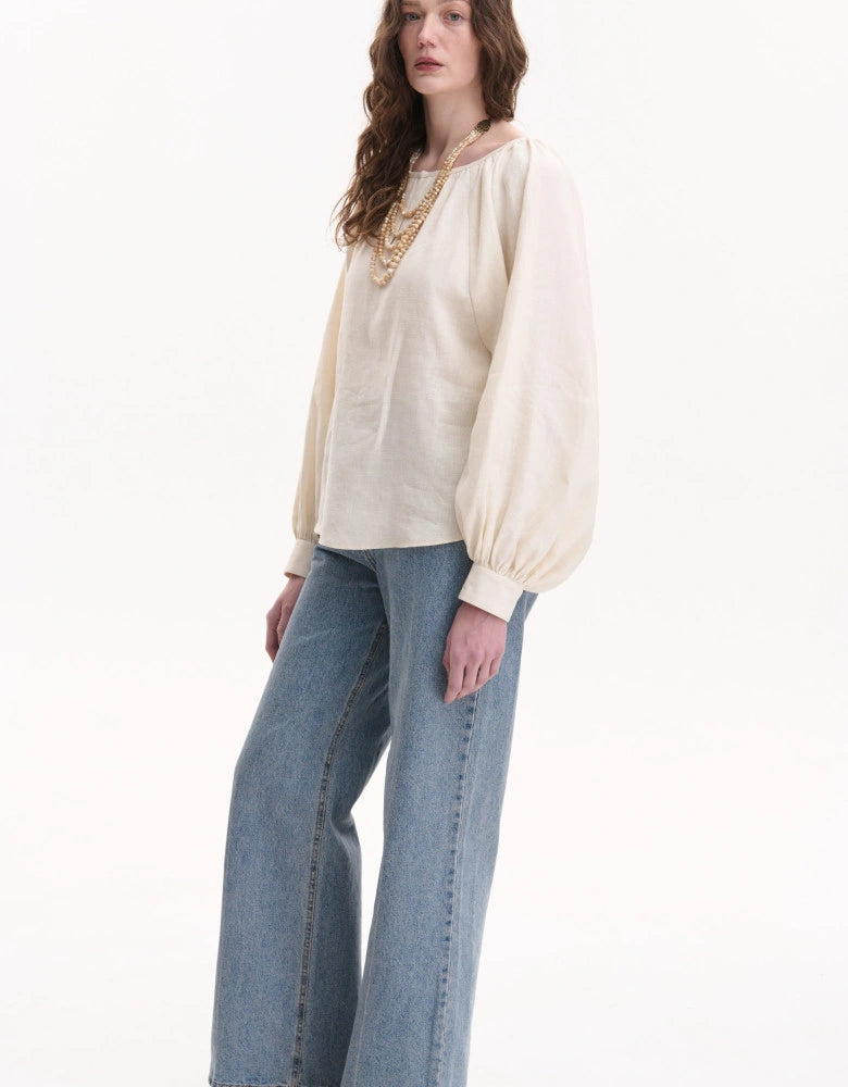 Beige Linen Peasant Blouse — Bohemian Cut
