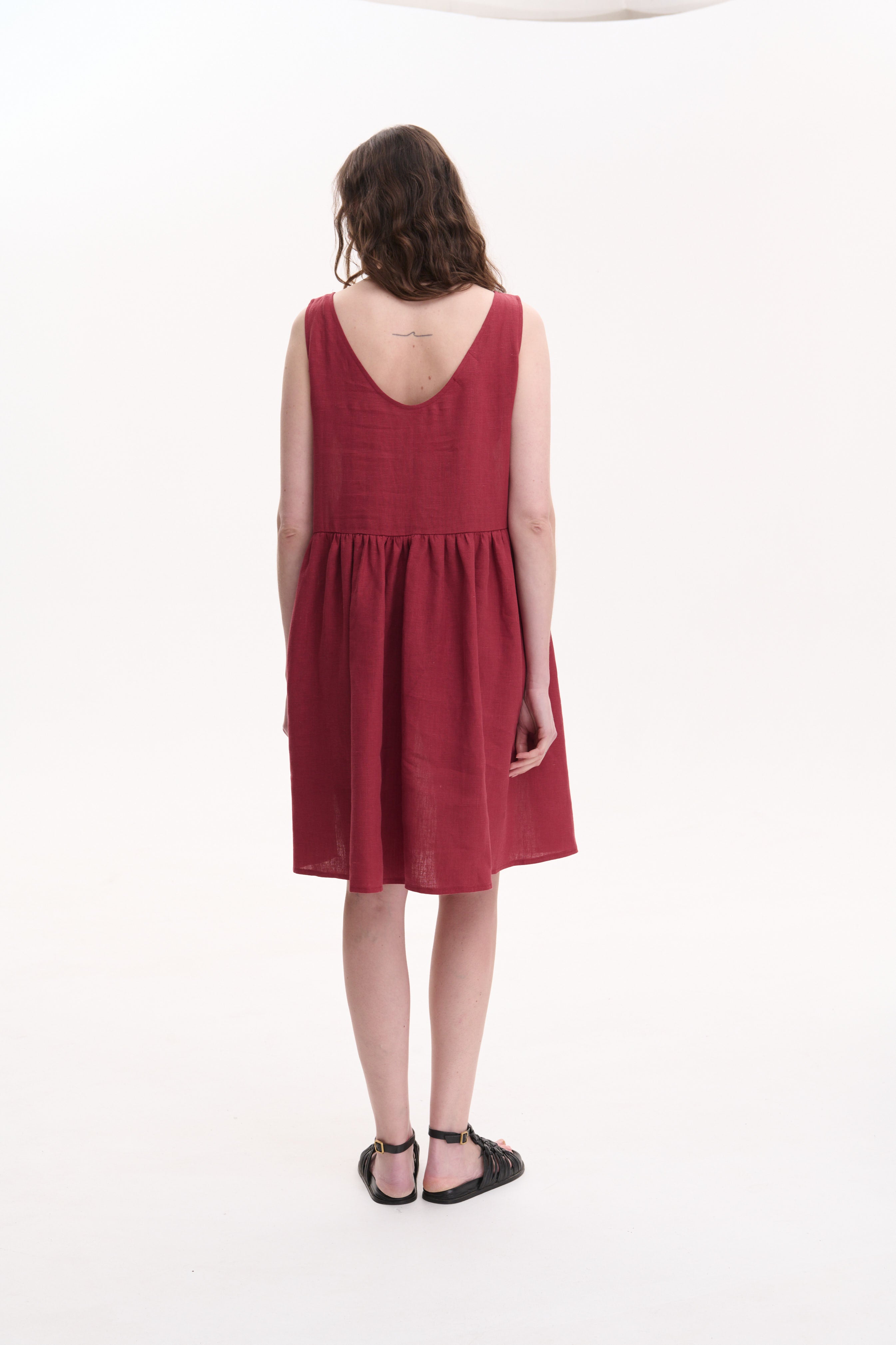 Linen Dress with Hand Embroidery – Berehynia, Burgundy