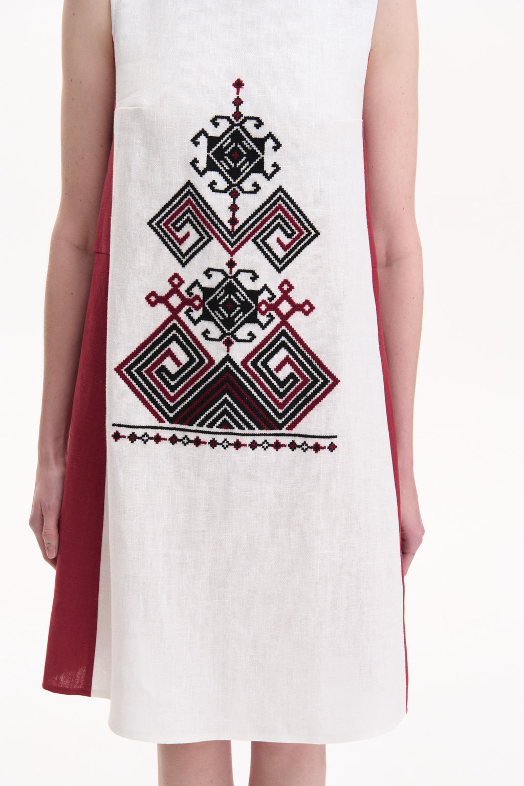 Linen Dress with Hand Embroidery – Berehynia, Burgundy