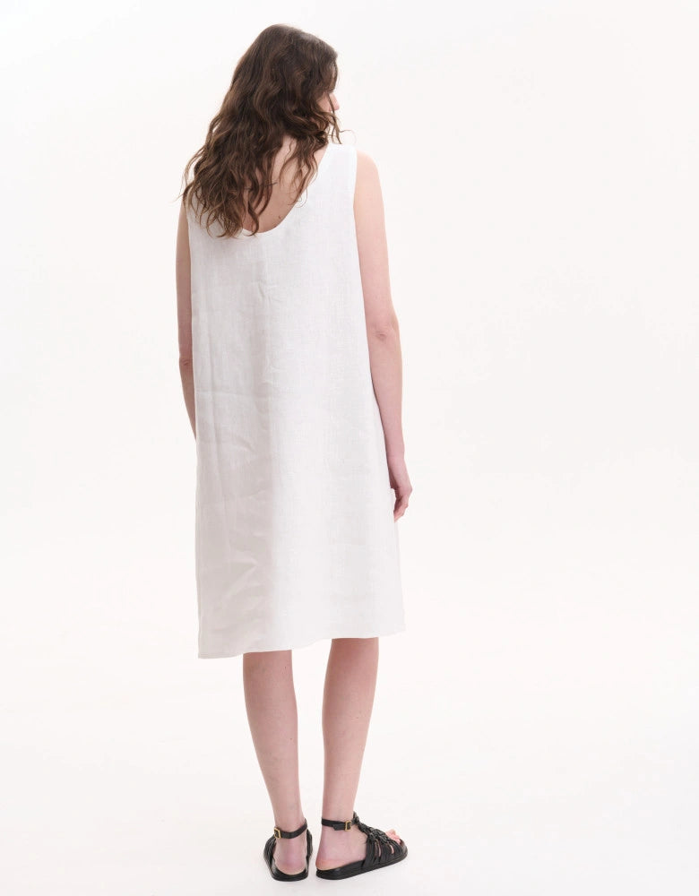 White Linen Dress, Ukrainian Hand Embroidery, Solar Star Motif
