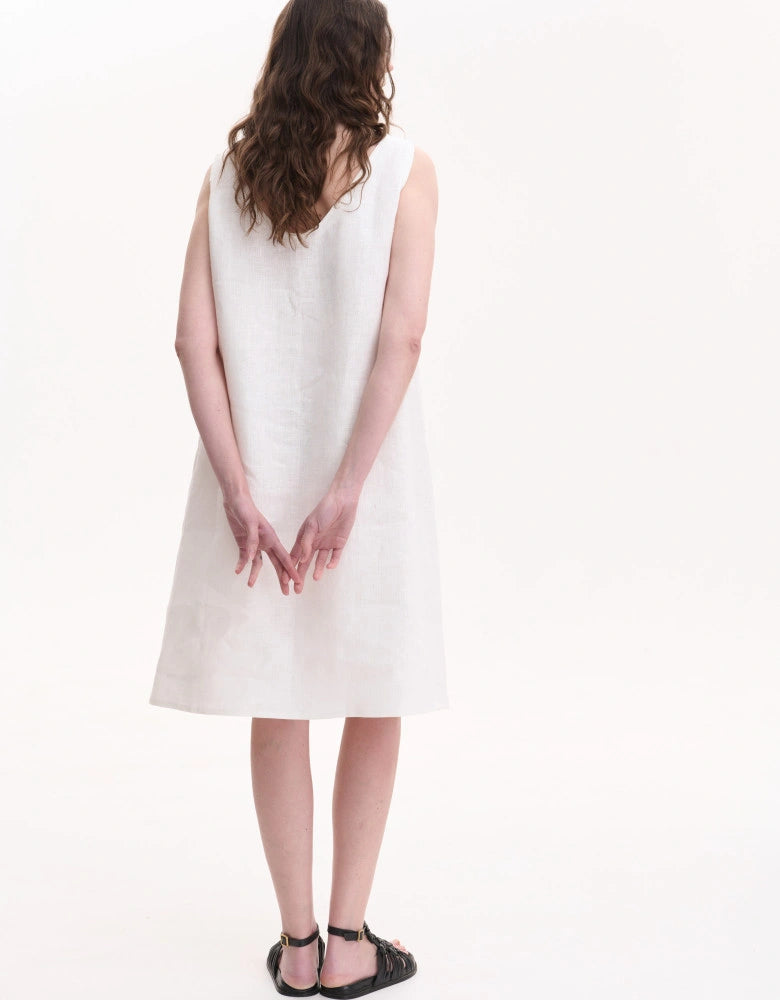 White Linen Ukranian Embroidery Dress